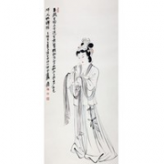 朶雲軒 张大千 人物装饰木版水印画《白描仕女》画芯尺寸75x35cm 宣纸