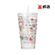 虾选涂鸦玻璃吸管杯400ml