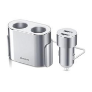 BASEUS倍思车载充电器双USB+双点烟口95W银色