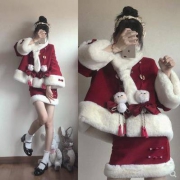 甜蜜梦镜 Lolita洛丽塔 新年猫 加绒加厚大套装 红色