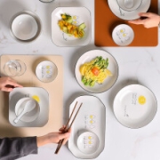 景航 碗碟套装景德镇陶瓷器餐具家用碗筷厨具碗具菜盘碟子吃饭锅碗瓢盆盘子2-4人汤面情侣套餐 方形10件（2碗2盘2勺2筷汤碗汤勺）
