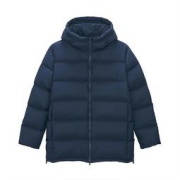 MUJI 无印良品 男式 不易沾水 连帽羽绒大衣 深藏青色 S