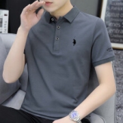 BABIBOY polo衫男短袖t恤男2021款夏季男装体恤翻领简约商务修身半袖保罗短袖男 深灰色 XL
