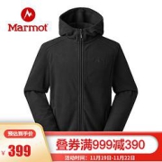 Marmot土拨鼠秋冬男抓绒衣轻量保暖户外透气开衫连帽外套曜石黑001M欧码偏大