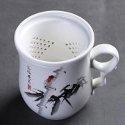 祥业陶瓷茶杯四件套350ml墨竹