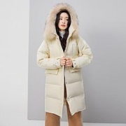 女式连帽带毛中长款羽绒服2021冬季保暖舒适大方防寒羽绒服女