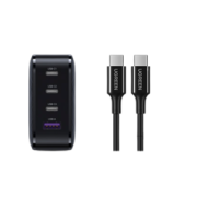 UGREEN 绿联 CD224 氮化镓充电器 三Type-C USB-A 65W+Type-C转Type-C 100W 数据线 1.5m 黑色 线充套装