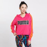PUMA彪马轻盈柔软女款舒适百搭大LOGO长袖连帽短款卫衣
