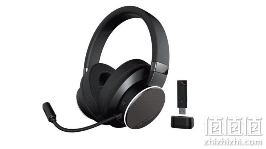 Creative SXFI Theater 2.4 GHz 低延迟无线 USB 耳机,带* X-Fi,50 毫米驱动器,电池寿命长达 30 小时,3.5 毫米模拟模式,可拆卸麦克风,适用于电影