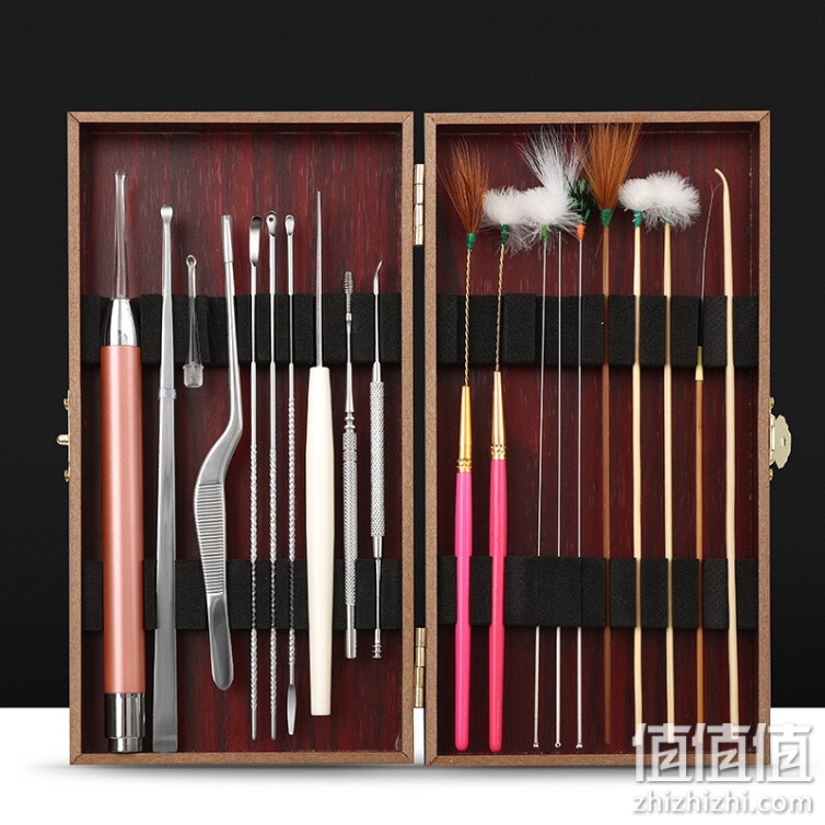 木丁丁 采耳工具套装20件套 鹅毛棒专业采耳工具发光耳勺掏耳神器木盒装耳朵清洁送礼送长辈
