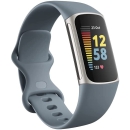 Fitbit Charge 5 高级健身和*追踪器,带内置 GPS、压力管理工具、运动跟踪、24/7 心率等,铂金/矿物蓝色,均码(含长带)