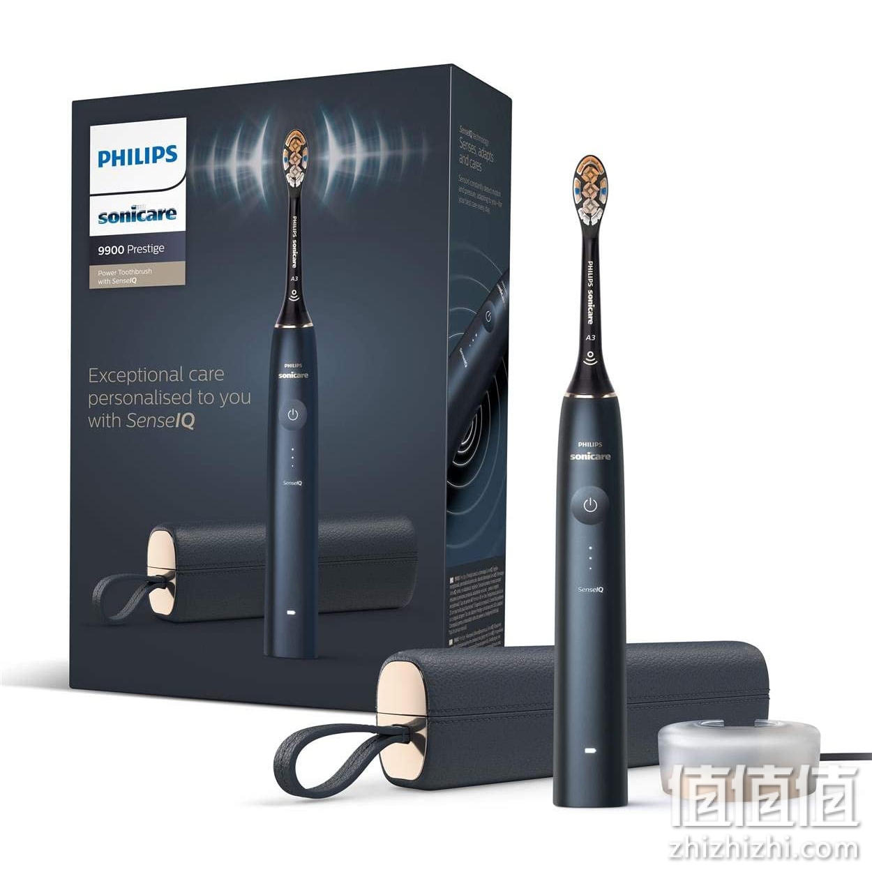 飞利浦 Sonicare 9900 Prestige 电动牙刷 HX9992 / 12，带SenseIQ，一体式刷头，飞利浦 Sonicare 应用程序，颜色：午夜蓝