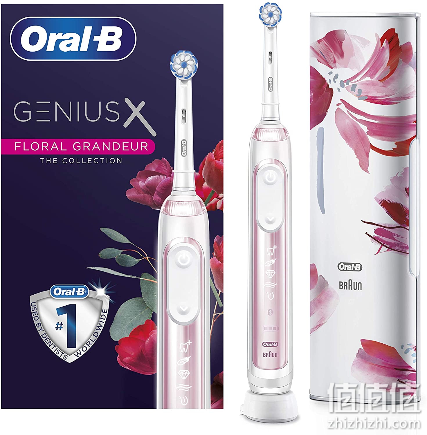 Oral-B 欧乐B Genius X 限量版电动牙刷,1 个腮红粉色连接手柄,采用人工智能,6 种模式,1 个牙刷头,1 个智能旅行盒,男女礼品