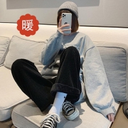 雪尼尔加绒阔腿裤女高腰