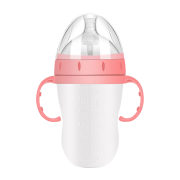 Uamother 优之爱硅胶奶瓶全软带手柄吸管母乳实感新生儿宽口径防摔断奶器 大粉色奶瓶240ML