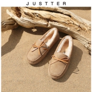 JUSTTER 21秋冬新款 女女防水加绒保暖平底豆豆鞋