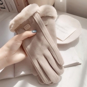 麂皮绒！女冬天加厚保暖触屏手套