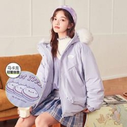 Semir森马2021冬新款中长款毛领oversize厚派克服连帽羽绒服女