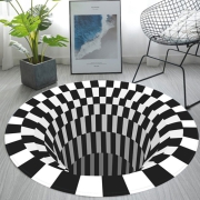 细密锁边，3D错觉奇观：60x60cm 玛利鸭 黑白立体视觉圆形地毯