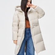 雪中飞 连帽外套 女式羽绒服 中长款