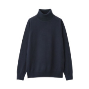 无印良品 MUJI 女式 减轻颈部刺痛感 天竺 高领毛衣 海军蓝 M*3