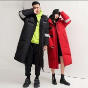 雅鹿情侣款羽绒服男中长款2021冬季新款长过膝羽绒服女款韩版加厚派克服外套 2097男款黑色 XS