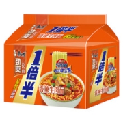 康师傅 方便面劲爽一倍半大面饼香辣牛肉面袋面泡面五连包休闲零食