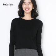 纯棉春秋装女上衣ins潮圆领长袖修身打底T恤纯色修身上衣