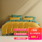 水星家纺60S长绒棉全棉绣花四件套 五星级酒店套件 七彩趣古黄) 适用1.8米床，建议搭配220*240cm被芯