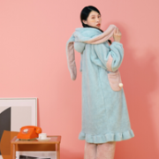 MERCURY 水星家纺 长耳兔兜兜暖绒连帽家居服睡袍套装