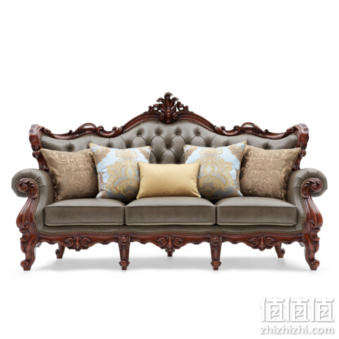 大风范将军沙发 欧式家具 手工雕刻 胡桃色三人沙发