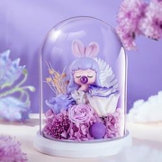 JoyFlower吹泡泡女孩永生花玻璃罩14*14*20cm
