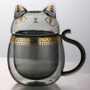 大英博物馆盖亚?安德森猫系列萌猫异形带盖玻璃杯280ml