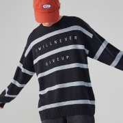 【秋季新品】毛衣男装前胸字母刺绣条纹撞色毛衫男士毛衣