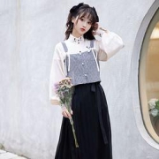 CHIXIA池夏万物灵:莉莉丝汉元素主腰立领对襟衫一片式褶裙套装S11067
