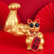 极度空间金色麒麟臂招财猫摆件