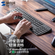 SANWA SUPPLY 山业 薄款蓝牙键盘 USB充电 Win/Mac/安卓适用 3台设备切换 长款 带数字键盘 GSKBBT1L