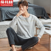 俞兆林男士睡衣春秋冬季情侣纯色棉质长袖学生青少年可外穿运动休闲家居服两件套装浅灰运动男XL(135-155斤）