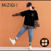 米子旗 假两件加绒卫衣女  M 110-125斤