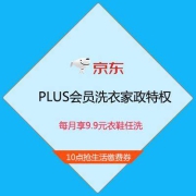 促销活动：京东PLUS会员洗衣家政特权 每月享9.9元衣鞋任洗