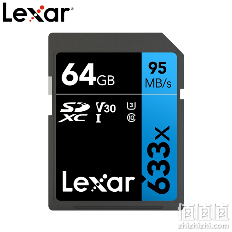Lexar 雷克沙 64GB 读95MB/s 写45MB/s SDXC Class10 UHS-I U3 V30 SD高速存储卡（633x）
