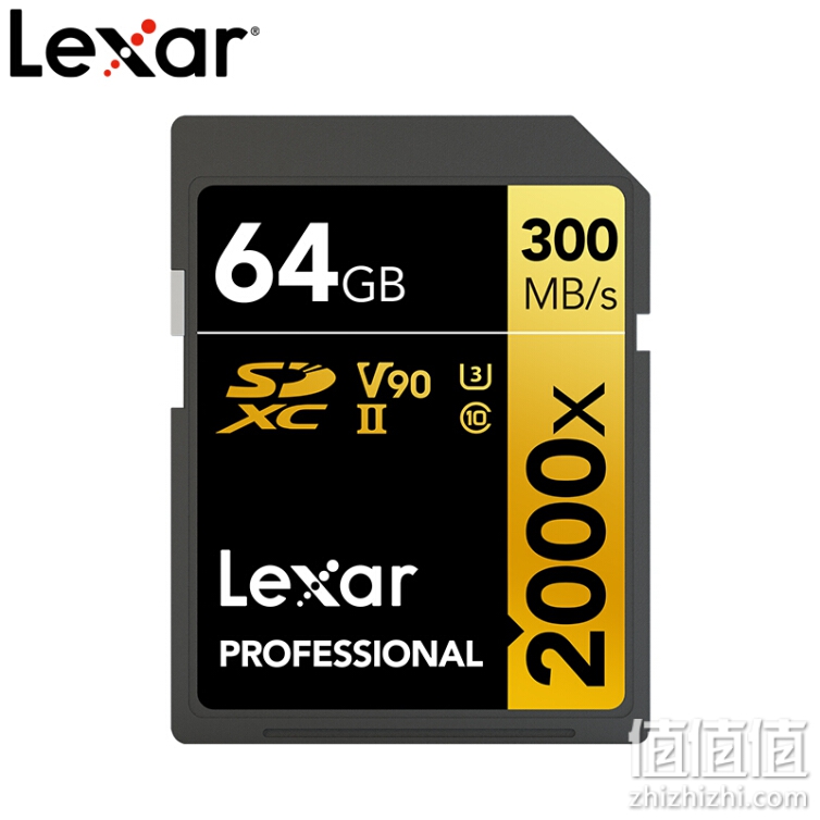 Lexar 雷克沙 64GB 读300MB/s 写260MB/s SDXC UHS-II U3 V90 SD高速存储卡（2000x）