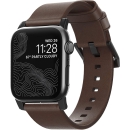 Nomad Horween 皮革表带 适用于 Apple Watch - 42 毫米现代构造 - 经典粗体设计 - 定制不锈钢表耳和搭扣NM Black Hardware (42mm)