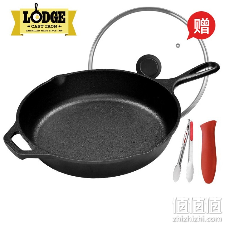 LODGE【美国进口】洛矶平底锅 30CM 牛排 不易粘锅铸铁无涂层煎锅燃气电磁炉通用L10SK3