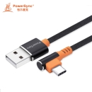 PowerSync 包尔星克 USB3.0公头对Type-C公头手机充电线传输数据线华为小米 C2UFE015 黑配橘 弯头1.5米 Type-C数据线