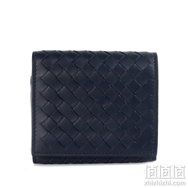 BOTTEGA VENETA宝缇嘉BV卡包男皮革编织长款折叠钱夹 蓝色222338