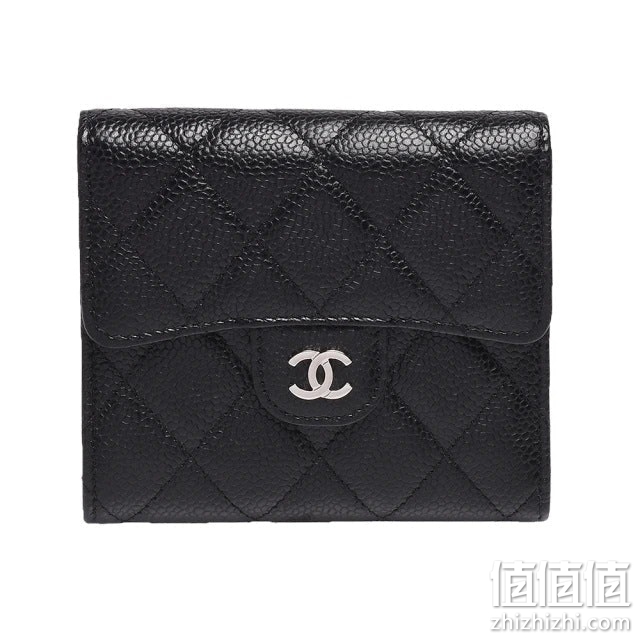CHANEL 经典银色方格牛皮扣式短夹