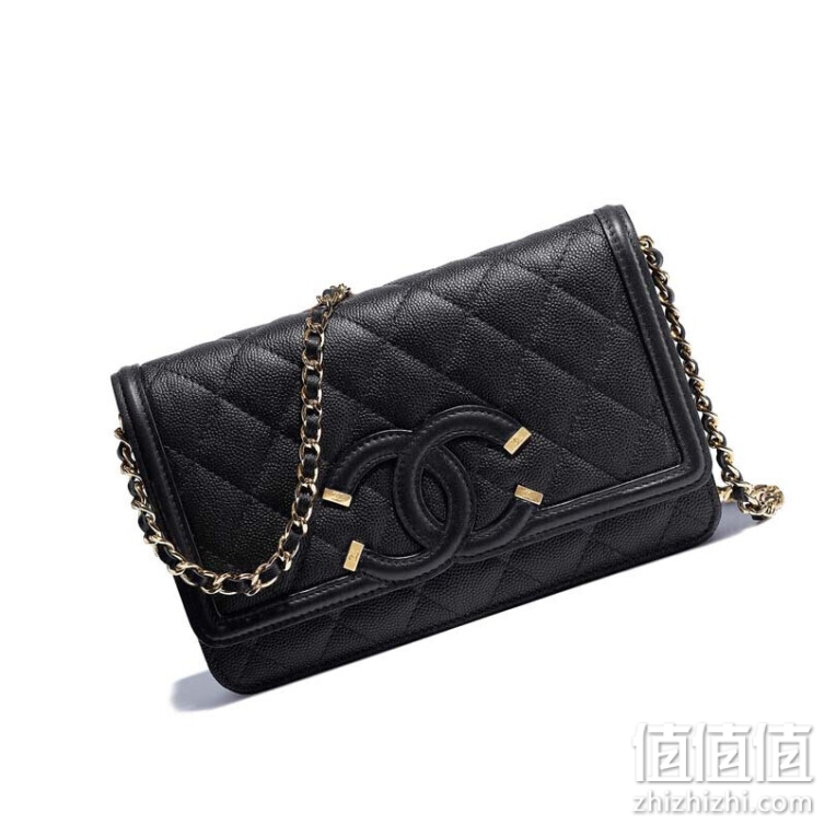 CHANEL/香奈儿 链子钱包压花小牛皮 12.3*19.2*3.5 黑色