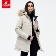 君羽 800蓬210克90%鹅绒 防风防雪 女大毛领中长款羽绒服 可抗-30℃