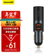 PLUS会员：BASEUS 倍思 U+U+点烟口 120W车载充电器